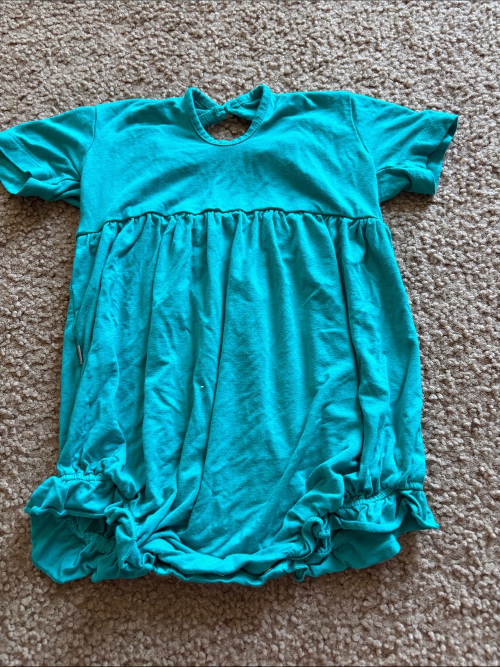 B65 Bum Bunny Bamboo Bubble Romper w Ruffle Accents, Teal 2t GUC